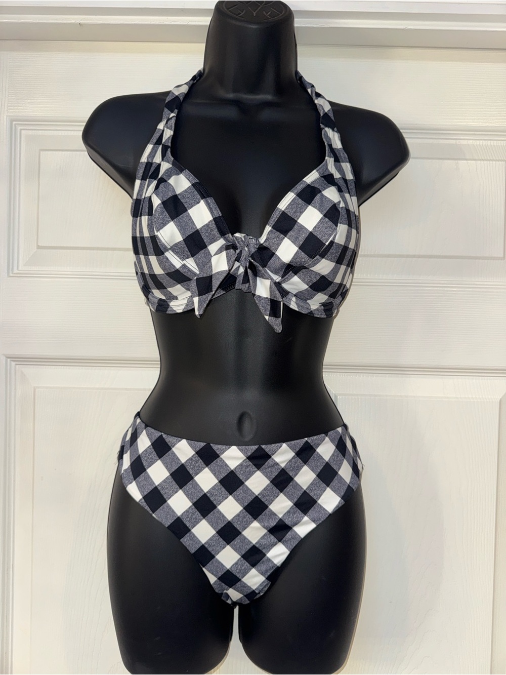 FREYA Black & White Gingham Tie-Front Bikini Set 34DDD/M